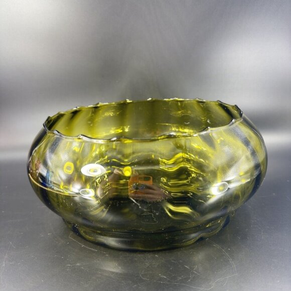 Vintage Empoli Italian Glass Large Bowl Dish Centerpiece Hand Blown Green Italy - Picture 14 of 15